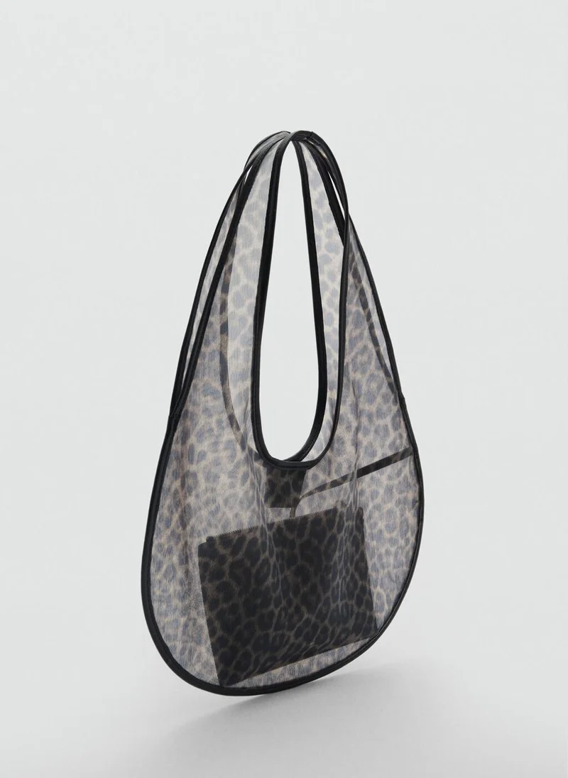 مانجو Semi-Sheer Leopard Handbag