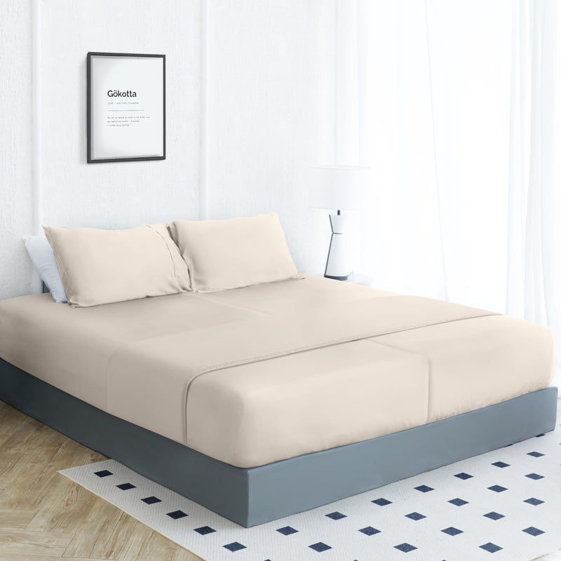 GOKOTTA Split King Bed Sheets 5 Piece Set  Ultra Soft Sheets  Cooling for Hot Sleepers - Hotel Luxury Silky Breathable Sheets  Deep Pocket Up to 16"" - 100% Rayon Derived from Bamboo (Light Beige) - Image 2