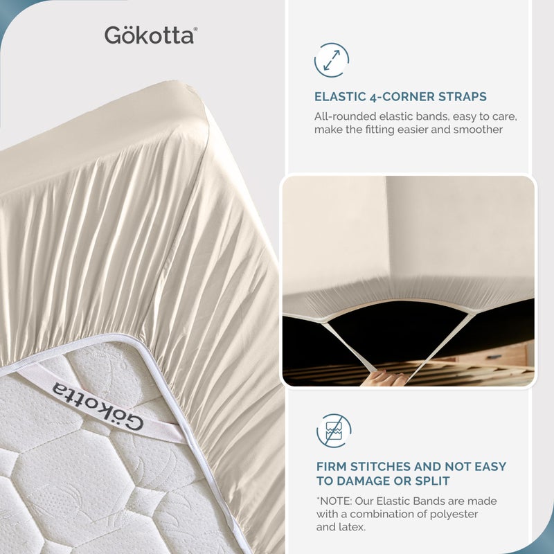 GOKOTTA Split King Bed Sheets 5 Piece Set  Ultra Soft Sheets  Cooling for Hot Sleepers - Hotel Luxury Silky Breathable Sheets  Deep Pocket Up to 16"" - 100% Rayon Derived from Bamboo (Light Beige) - Image 4