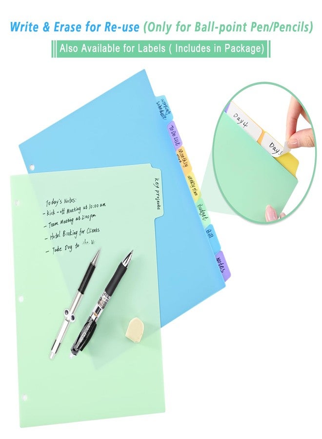 XRUNMIX 8-Tab Binder-Dividers with Tabs, Write & Erase Divider Tabs for 3 Ring Binders with 3 Holes 8 Pastel Colors, 16pcs, (8 Tabs-2 Pack) - Image 4