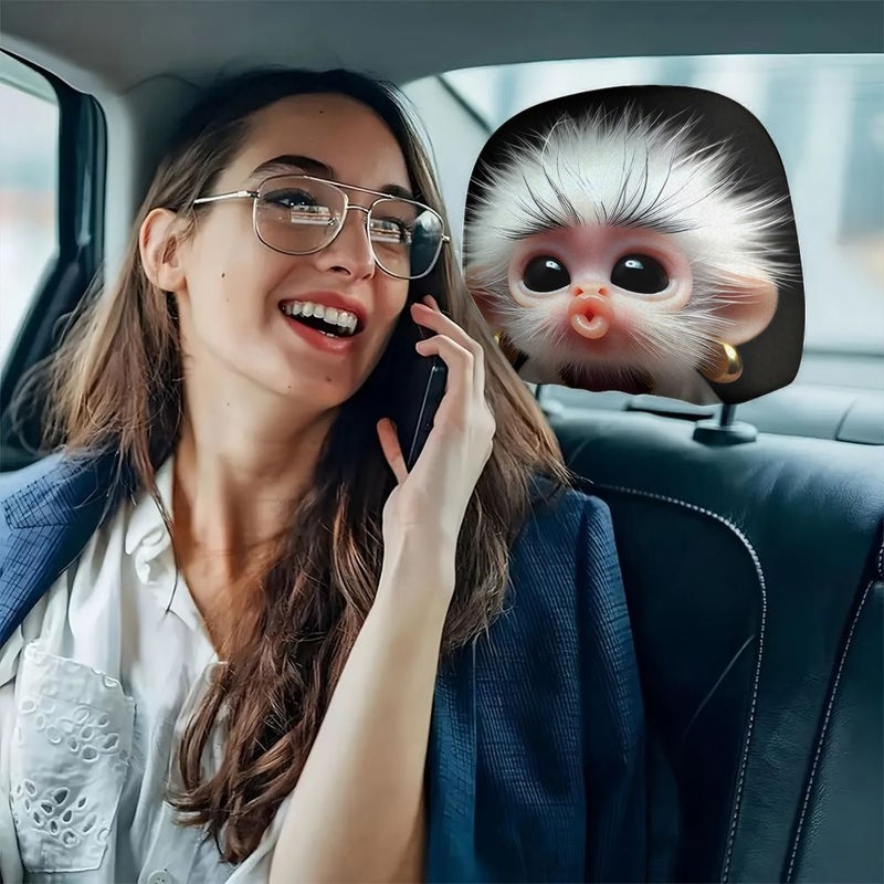 2 Pcs Cartoon Cute Printed Car Headrest Covers Elastic Universal Fit Interior Decoration - Image 5