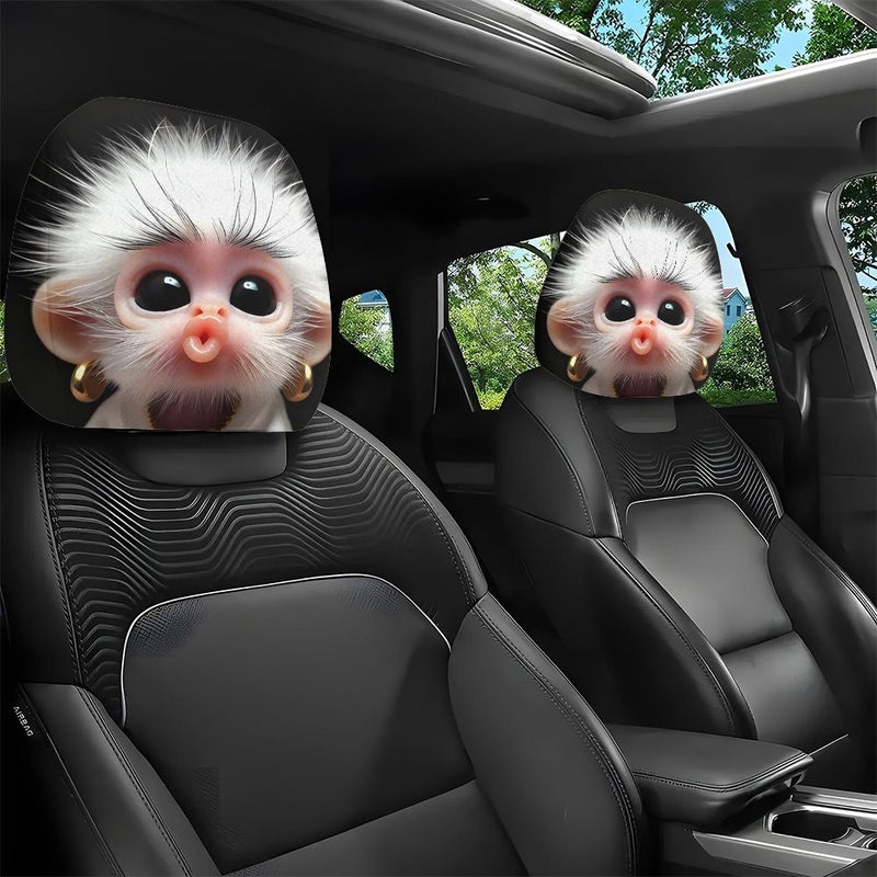 2 Pcs Cartoon Cute Printed Car Headrest Covers Elastic Universal Fit Interior Decoration - Image 1
