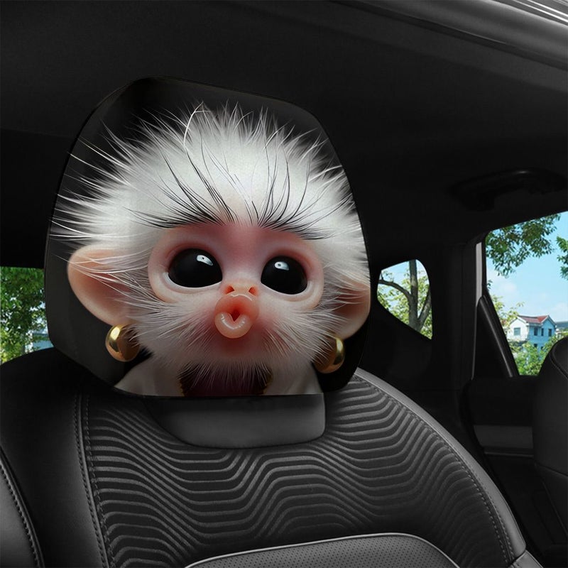 2 Pcs Cartoon Cute Printed Car Headrest Covers Elastic Universal Fit Interior Decoration - Image 2