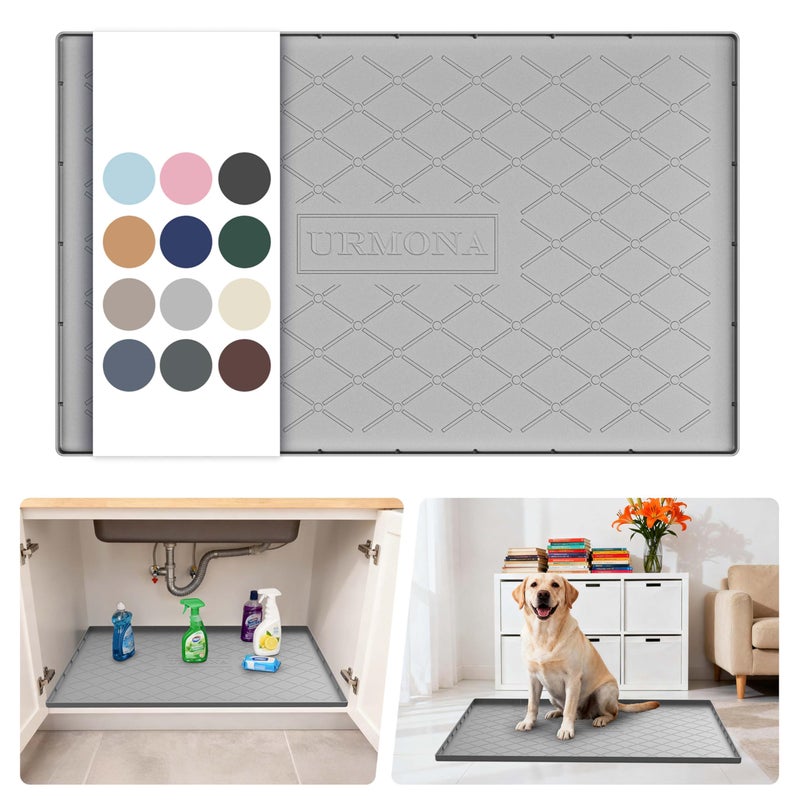 URMONA 34" x 22" Waterproof Silicone Mat in Multiple Sizes & Colors, Under Sink Mat for Kitchen & Bathroom, Pet Food Pad for Dogs & Cats, Kitchen Cabinet Liner, Multi-Purpose for Storage(Light Grey) - Image 1