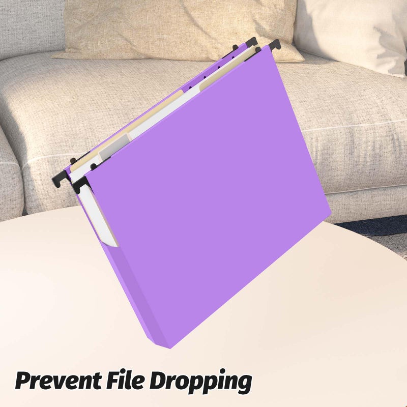 Shutex Extra Capacity Plastic Hanging File Folders,12 Pack Reinforced Expanding Hang Folder Letter Size,Accordian Pocket,Heavy Duty 2 Inch Expansion,Hanging Folder Organizer for Office Home,Purple - Image 4