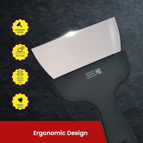 HS WORLD OF HORECA ESSENTIALS HS 5.75 Inch Professional Chocolate Scraper with Medium Handle | Japanese Grade | Stainless Steel for Home and Commercial Use | Black | SUS420J2 - Image 3