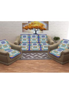 SkyKross - Everyday A New Thing SkyKross Everyday A New Thing Barmeri Special Hathi Pure Cotton ROOMSET Diwan Sofa Cover Set Combo Single Bedsheet 2 Bolster Covers 5 CushionCovers and Five Seater Sofa Cover Set Blue  - Image 3