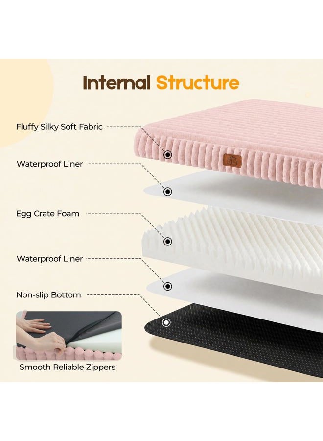 DOPEDIO Orthopedic Dog Bed for Large Dog, Waterproof Pet Bed,Non-Slip Bottom and Egg-Crate Foam with Removable Washable Cover Crate Bed,Pink,36"x27"x3" - Image 3