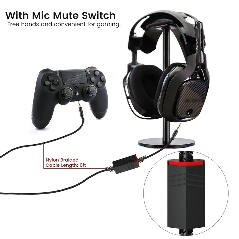 weishan A40 Cord Replacement for Astro A10 A40 TR Gaming Headsets, 3.5mm(1/8") Braided Detachable Audio Cable with Inline Mic Mute Switch, 6ft Long - Image 3