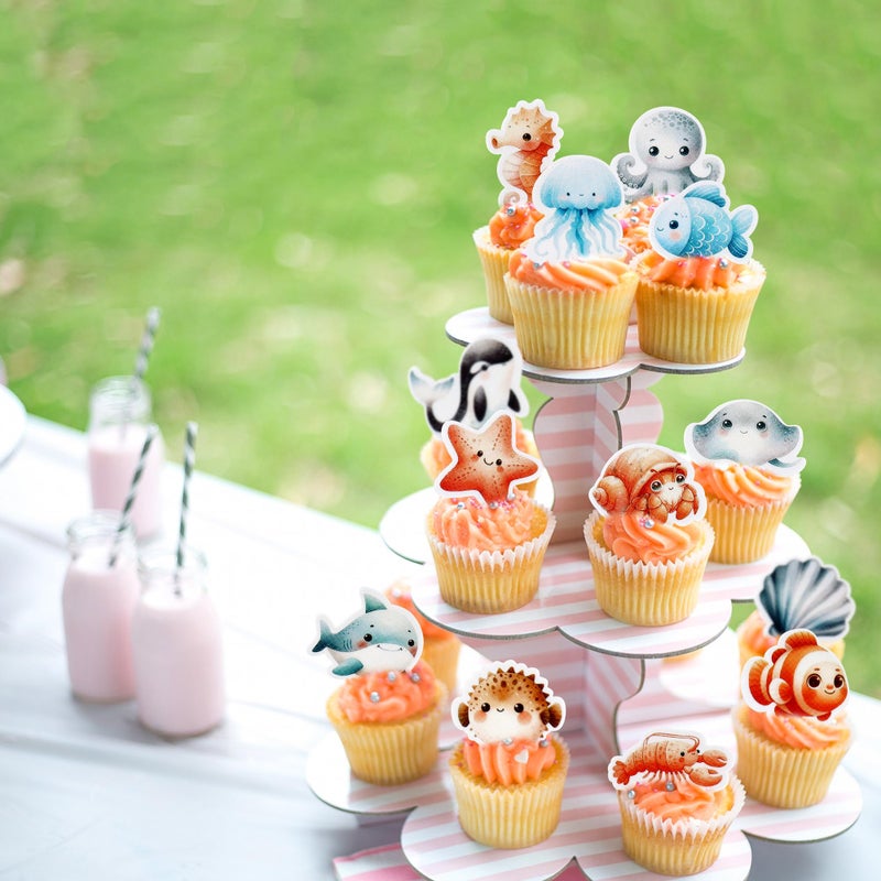 Ercadio 48 Pcs Edible Ocean Animal Cupcake Toppers Under the Sea Turtles Octopus Cupcake Drink Topper Picks Seahorse Coral Cake Decorations for Under the Sea Theme Baby Shower Birthday Party Supplies - Image 5