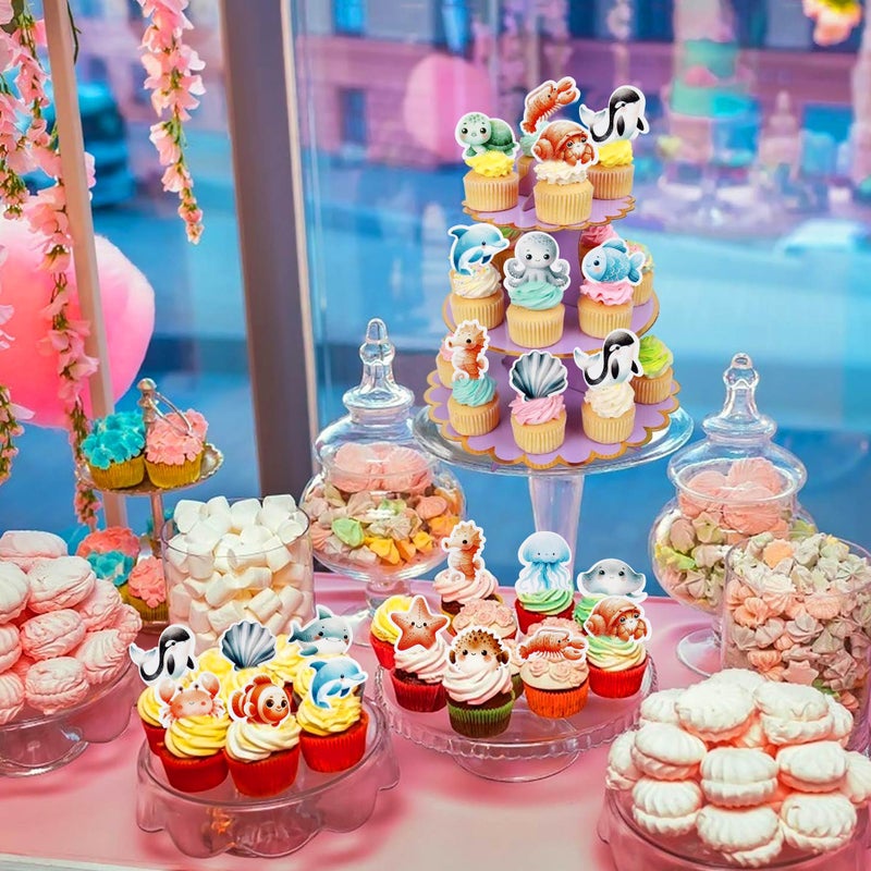 Ercadio 48 Pcs Edible Ocean Animal Cupcake Toppers Under the Sea Turtles Octopus Cupcake Drink Topper Picks Seahorse Coral Cake Decorations for Under the Sea Theme Baby Shower Birthday Party Supplies - Image 4