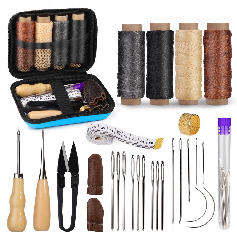 MORFEN Leather Sewing Kit Leather Stitching Kit with Sewing Awl Needles Waxed Thread Upholstery Repair Kit Heavy Duty Sewing Tools for Hand Stitching Car Seats Sofa Carpets Shoes DIY Craft - Image 2