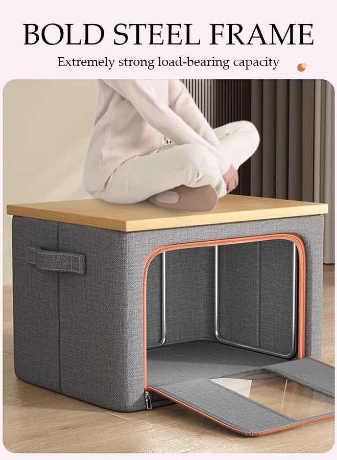 DUNISO 2 Pcs Large Storage Boxes，Clothes Storage Bins with Metal Frame，Foldable Stackable Clothing Storage Bins with 2 Clear Window & Carry Handles & Double Door，for Clothes,pants,Bedding, Blankets, Books,50*40*33cm - Image 5