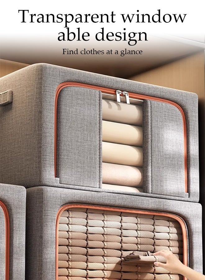 DUNISO 2 Pcs Large Storage Boxes，Clothes Storage Bins with Metal Frame，Foldable Stackable Clothing Storage Bins with 2 Clear Window & Carry Handles & Double Door，for Clothes,pants,Bedding, Blankets, Books,50*40*33cm - Image 4