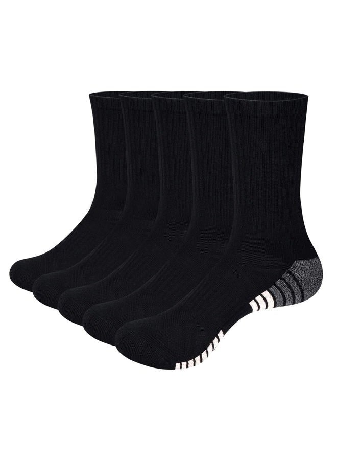 YUEDGE Mens Cushioned Black Cotton Crew Socks For Men Size 9-11, Moisture Wicking Casual Work Everyday Gym Golf Training Athletic Socks, 5 Pairs - Image 1