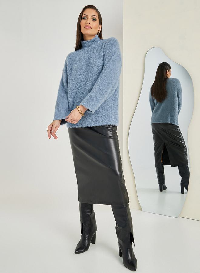 Styli Oversized High Neck Fuzzy Yarn Sweater  - Image 2