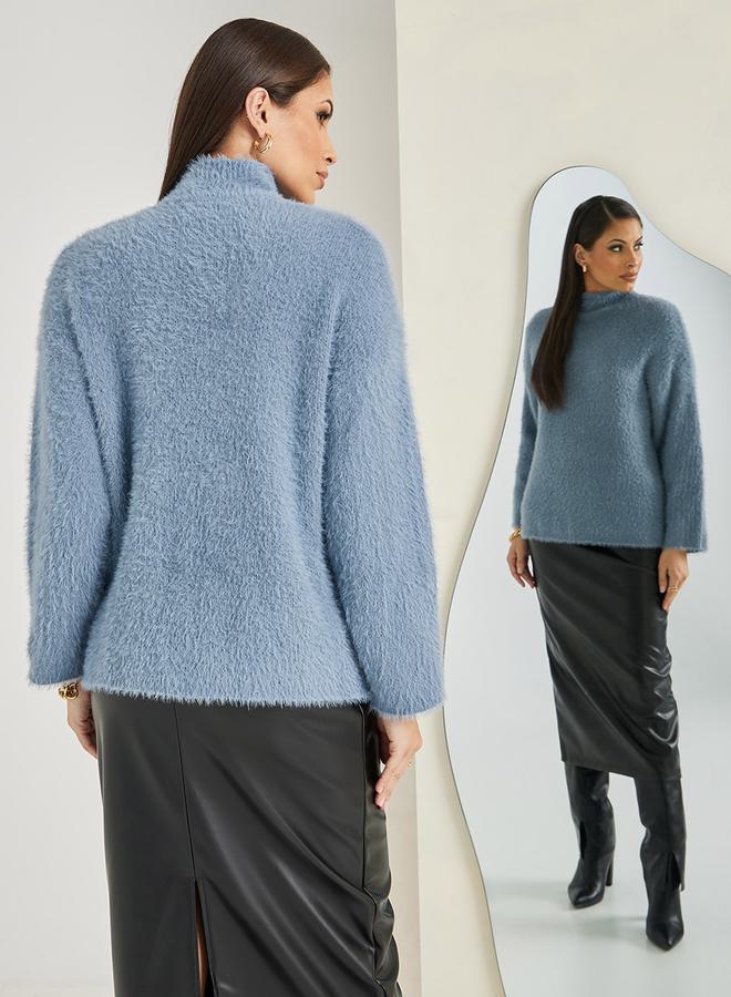 Styli Oversized High Neck Fuzzy Yarn Sweater  - Image 4