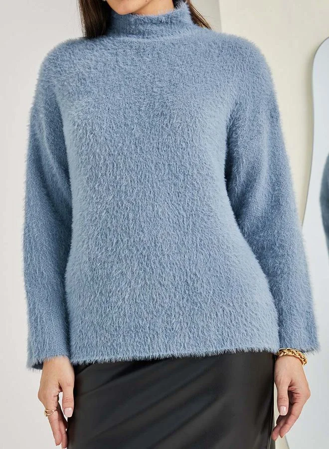 Styli Oversized High Neck Fuzzy Yarn Sweater