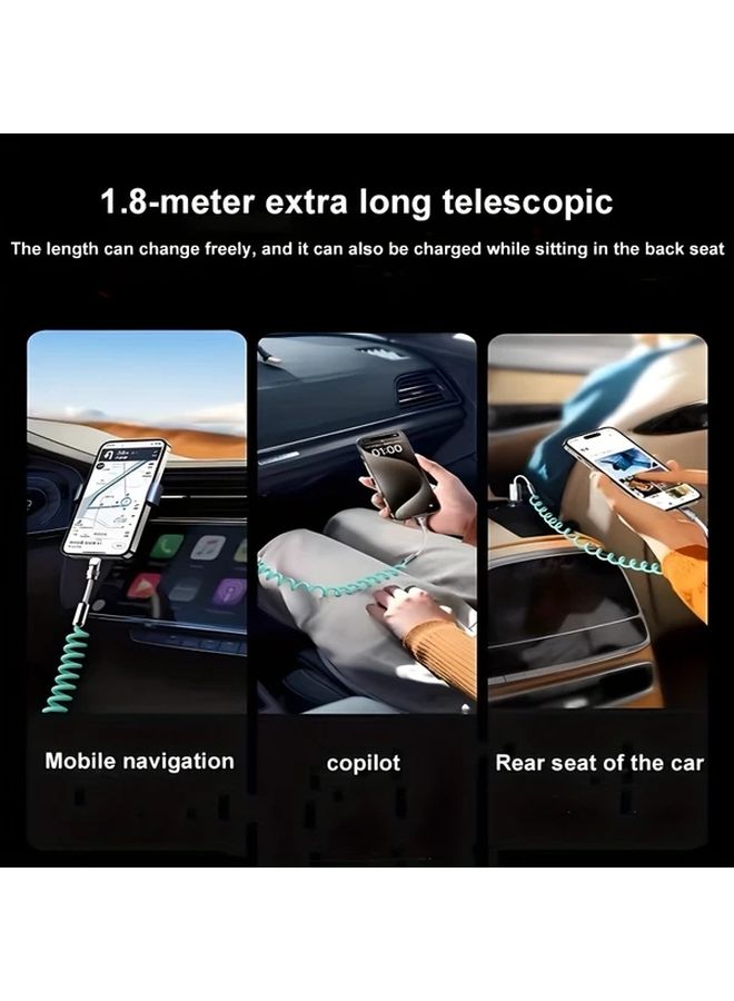 كابل شحن سريع ملتف USB C بقوة 120 واط باللون الأزرق الداكن والأصفر للهواتف والسيارات - Image 5