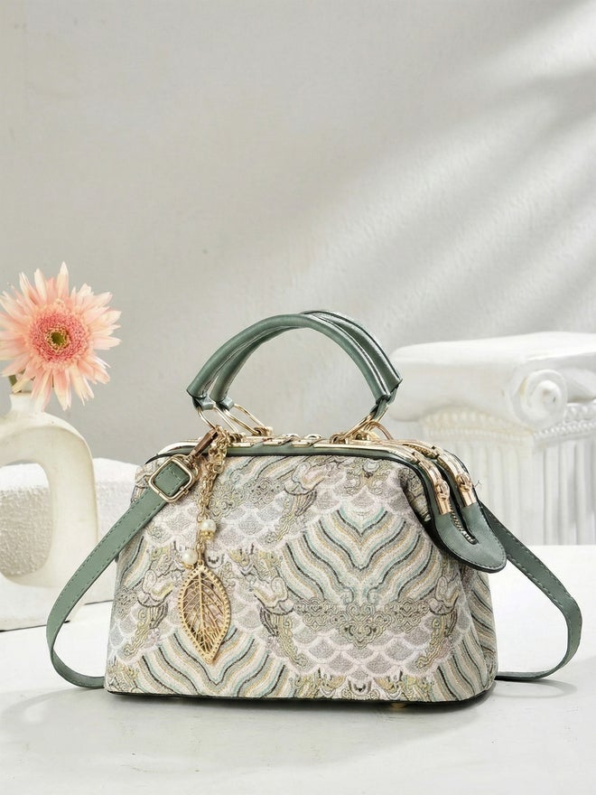 Take Two All Over Print Dual Handle Zip Closure Handbag with Adjustable Strap - Image 1