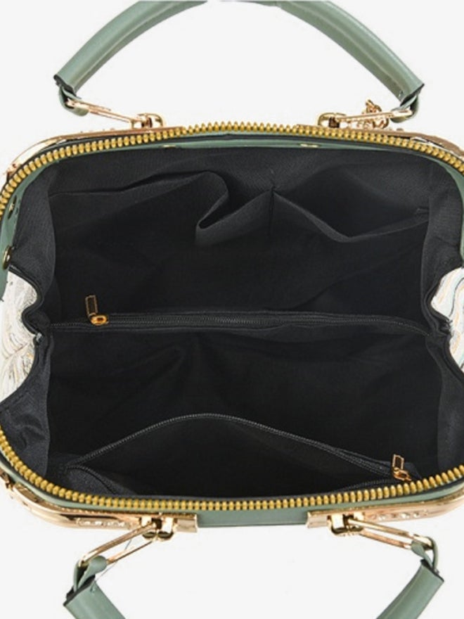 Take Two All Over Print Dual Handle Zip Closure Handbag with Adjustable Strap - Image 3
