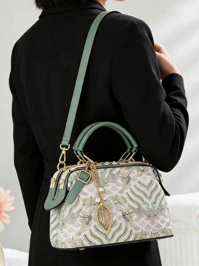 Take Two  All Over Print Dual Handle Zip Closure Handbag with Adjustable Strap for Women | Best Price UAE