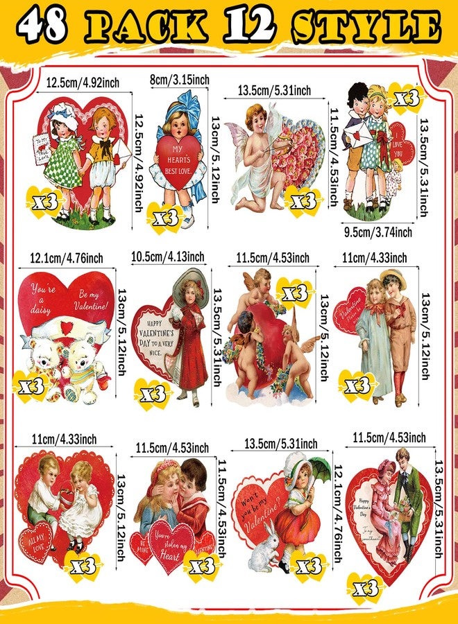 بيرثلين مجموعة بيرثلين من 48 قطعة من زينة عيد الحب الكلاسيكية، زينة شجرة عيد الحب، قصاصات عيد الحب، زينة عيد الحب للفصول الدراسية، المنزل، الشجرة، النافذة، الجدار، حفلة الذكرى السنوية - Image 2