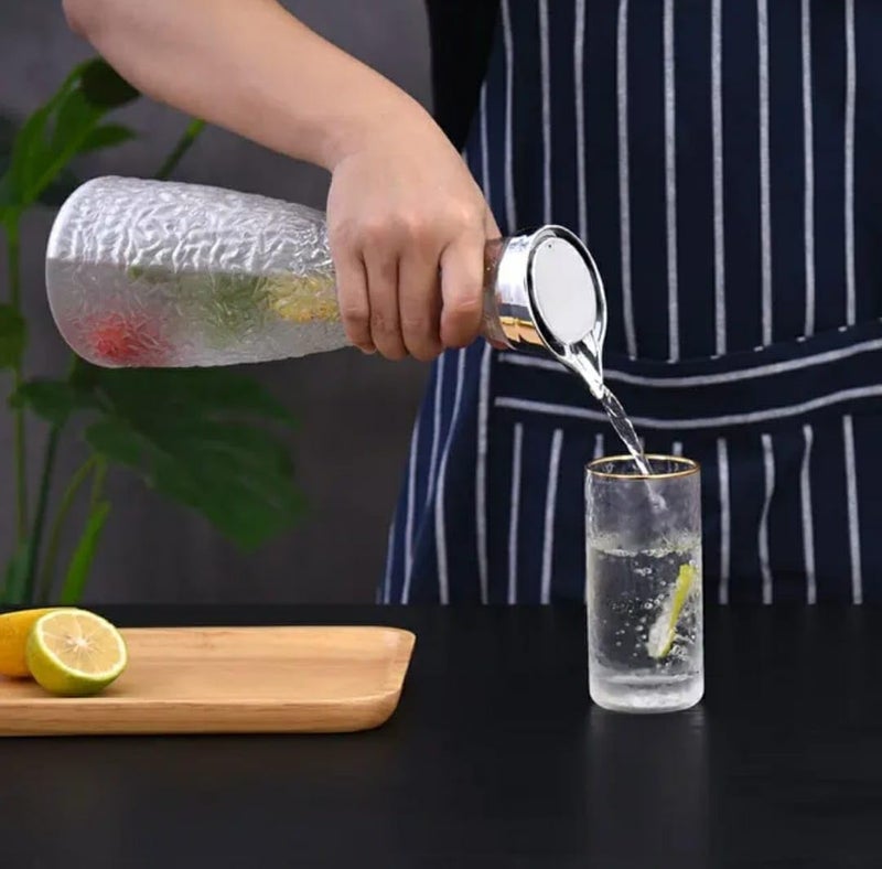 Shoppers Hub PNQ 1.1L PC Transparent Decanter Juice Water Bottle with Silver Cap and Self Embossed Design Pattern for Ideal Gifting and Heavy Duty Use in Homes, Hotels, Cafes and Commercial Places  - Image 3