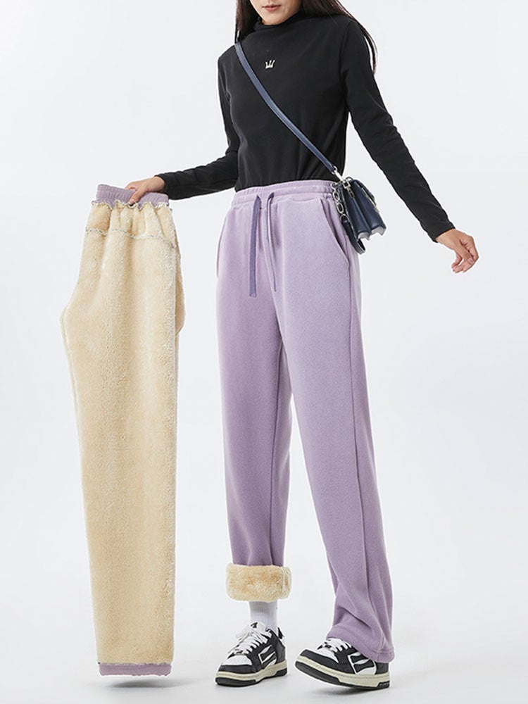 Solid Color Two-Open Fleece Pants Winter Fleece-Lined Thickened Warm Pants Ao-Grain Fleece Fleece Couple'S Casual Pants - Image 5