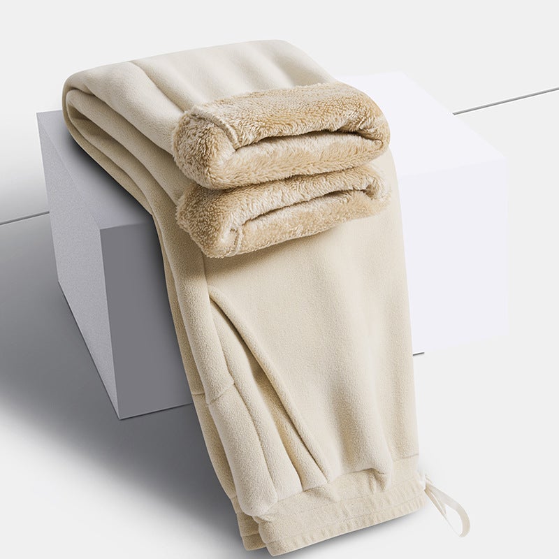 Solid Color Two-Open Fleece Pants Winter Fleece-Lined Thickened Warm Pants Ao-Grain Fleece Fleece Couple'S Casual Pants - Image 1