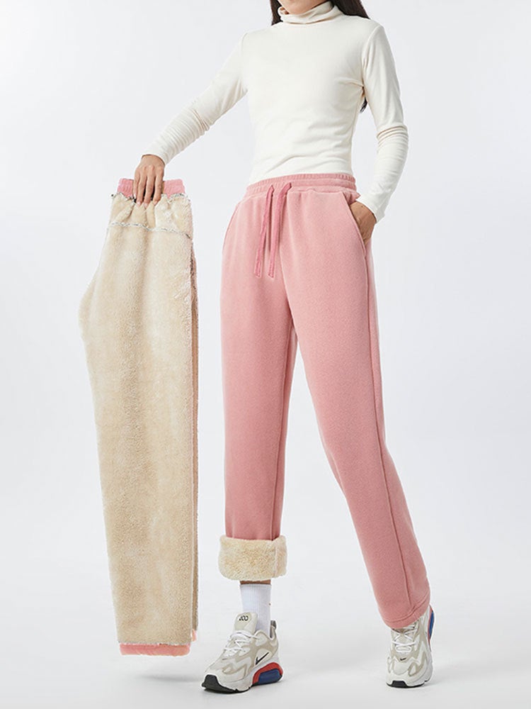 Solid Color Two-Open Fleece Pants Winter Fleece-Lined Thickened Warm Pants Ao-Grain Fleece Fleece Couple'S Casual Pants - Image 4