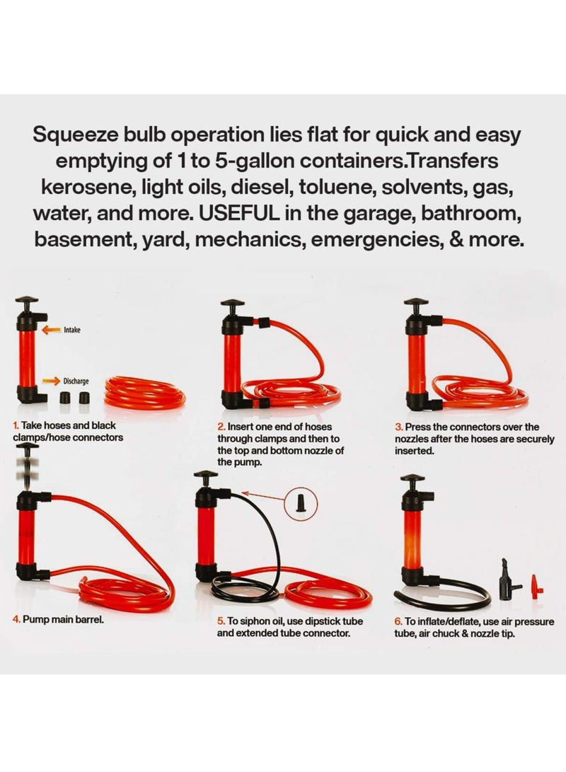 SYOSI مضخة يدوية سيفون، أدوات نقل السوائل، مجموعة مضخة نقل وقود سيفون متعددة الاستخدامات مع خرطومين، مضخة نقل السوائل للمياه والزيت والسوائل والهواء، مناسبة للسيارات والدراجات النارية وماكينات جز العشب - Image 5