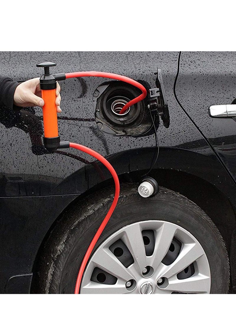 SYOSI مضخة يدوية سيفون، أدوات نقل السوائل، مجموعة مضخة نقل وقود سيفون متعددة الاستخدامات مع خرطومين، مضخة نقل السوائل للمياه والزيت والسوائل والهواء، مناسبة للسيارات والدراجات النارية وماكينات جز العشب - Image 2