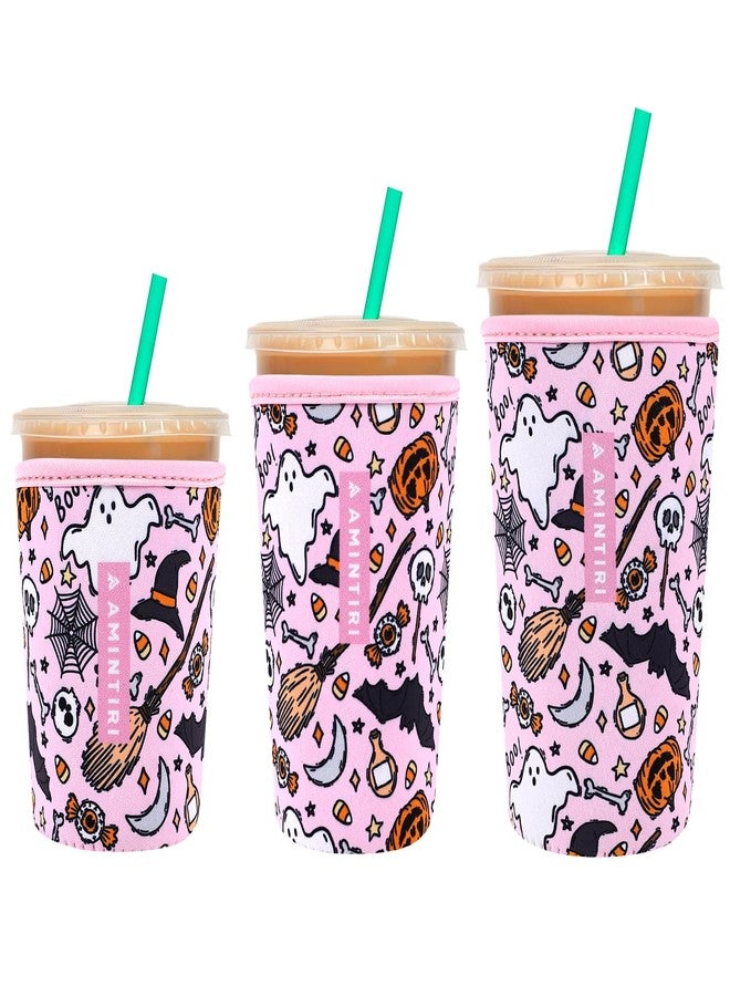 Amintiri 3 Pack Reusable Sleeve for Iced Coffee Cup, Coffee Neoprene Sleeve for Iced&Hot Drinks, Coffee Sleeve Compatible with Starbucks, Dunkin Coffee Cup. (Happy Halloween) - Image 1