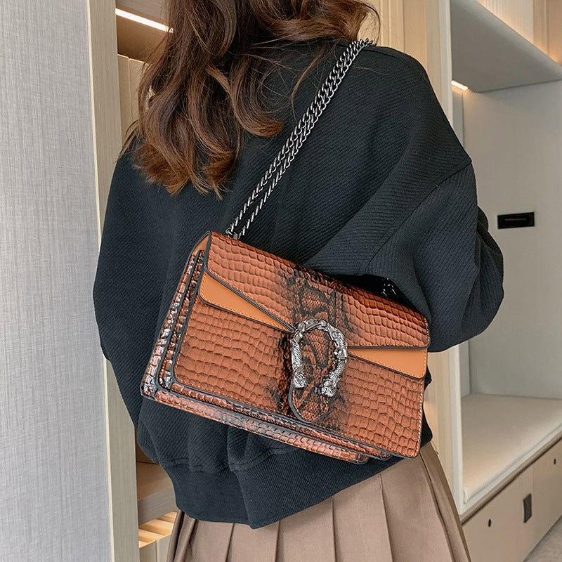 Niche Design Bag Women'S New Fashion Retro Portable Small Square Bag Crocodile Pattern Chain Shoulder Crossbody Bag - Image 4