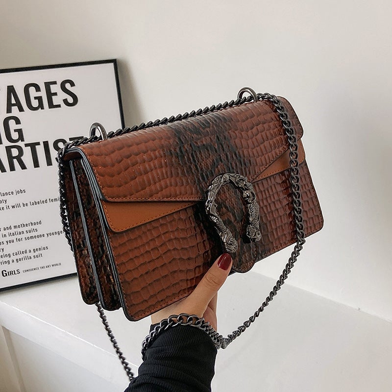 Niche Design Bag Women'S New Fashion Retro Portable Small Square Bag Crocodile Pattern Chain Shoulder Crossbody Bag - Image 1