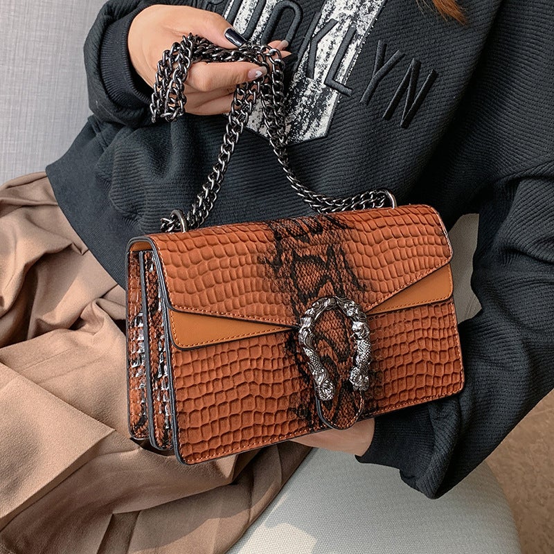 Niche Design Bag Women'S New Fashion Retro Portable Small Square Bag Crocodile Pattern Chain Shoulder Crossbody Bag - Image 3
