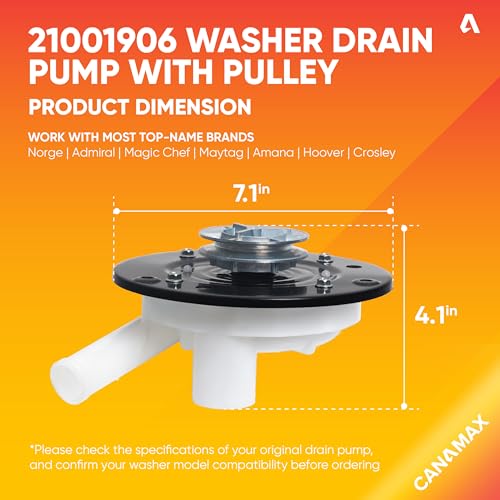 Canamax 35-6780 21001906 Washer Drain Pump with Pulley - Compatible with Maytag Admiral Magic Chef Amana - Replaces 35-6434 35-6465 35-5766 WP35-6465 WP35-6780 AP6008663 21001873 21002240 LP128 - Image 2