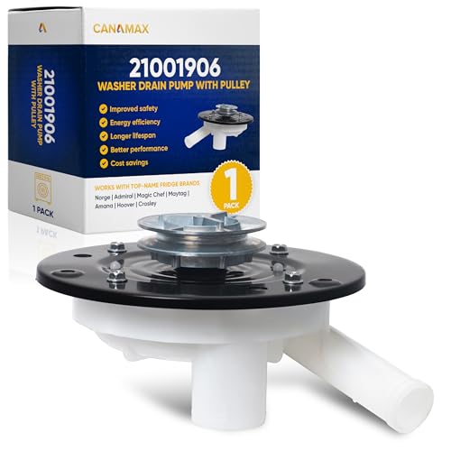Canamax 35-6780 21001906 Washer Drain Pump with Pulley - Compatible with Maytag Admiral Magic Chef Amana - Replaces 35-6434 35-6465 35-5766 WP35-6465 WP35-6780 AP6008663 21001873 21002240 LP128 - Image 1
