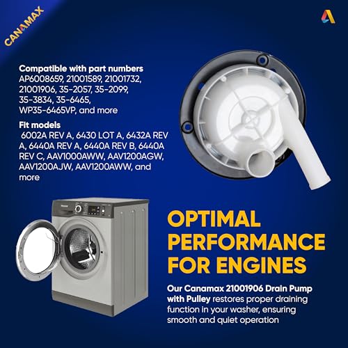 Canamax 35-6780 21001906 Washer Drain Pump with Pulley - Compatible with Maytag Admiral Magic Chef Amana - Replaces 35-6434 35-6465 35-5766 WP35-6465 WP35-6780 AP6008663 21001873 21002240 LP128 - Image 4