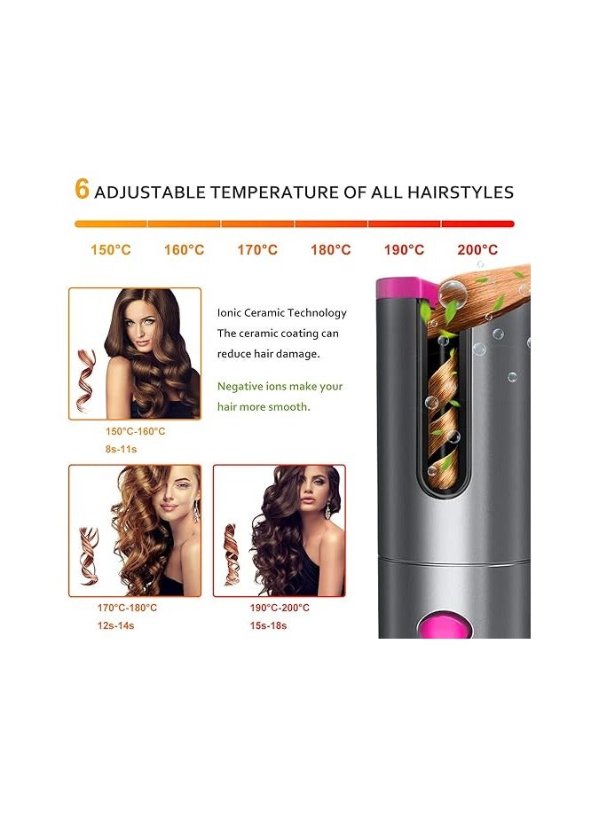 AURUZA Cordless Automatic Hair Curling Iron with Curling Iron Bar, Anti-Tangle, USB Rechargeable Rotating Curler, Suitable for Short and Long Hair, Heats Up Quickly - Image 3