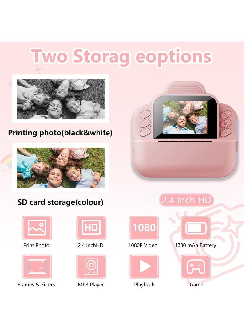 Kids Camera, 1080P Instant Printing Dual Camera, Photo Video, 2.4 Inch IPS LCD Screen, Built-in 1800mAh Battery, 32G TF Card, Birthday Festival Gift for Kids  - Image 2