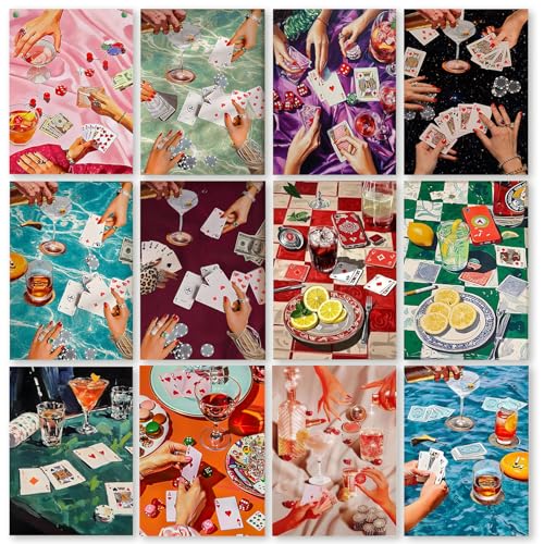 KICHANG 12 Pack Vintage Poker Diamond Art Kits for Adults Beginner,DIY Modern Diamond Painting 5D Round Full Drill Diamond Dots Gem Art Crafts with Tools,Funny Crafts for Home Wall Decor&Gift-12x16in - Image 1