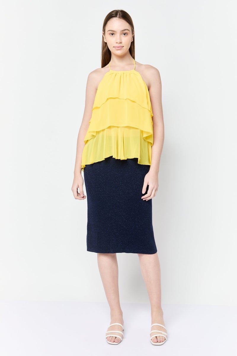 ESPRIT توب نسائي بلا أكمام بتصميم هالتر، أصفر - Image 2