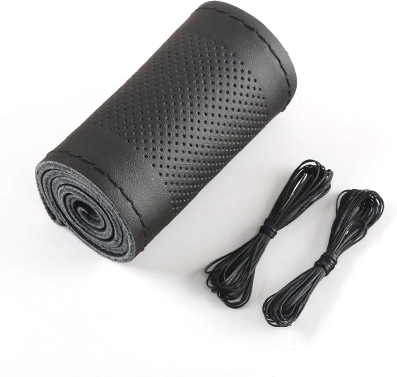 NGHEY Pack-1 Leather Steering Wheel Cover, Universal Non-Slip Stitch On Wrap, DIY Car Wheel Cover Protector with Needle and Thread for Most Cars SUVs and Trucks (Black #4), NGFXPT1204BL-1PC - Image 1