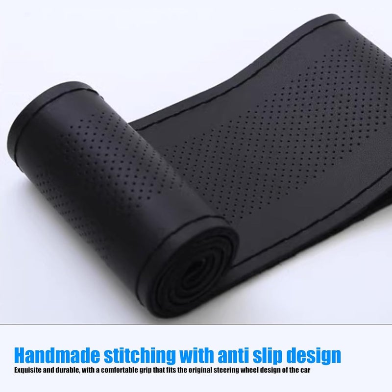 NGHEY Pack-1 Leather Steering Wheel Cover, Universal Non-Slip Stitch On Wrap, DIY Car Wheel Cover Protector with Needle and Thread for Most Cars SUVs and Trucks (Black #4), NGFXPT1204BL-1PC - Image 3