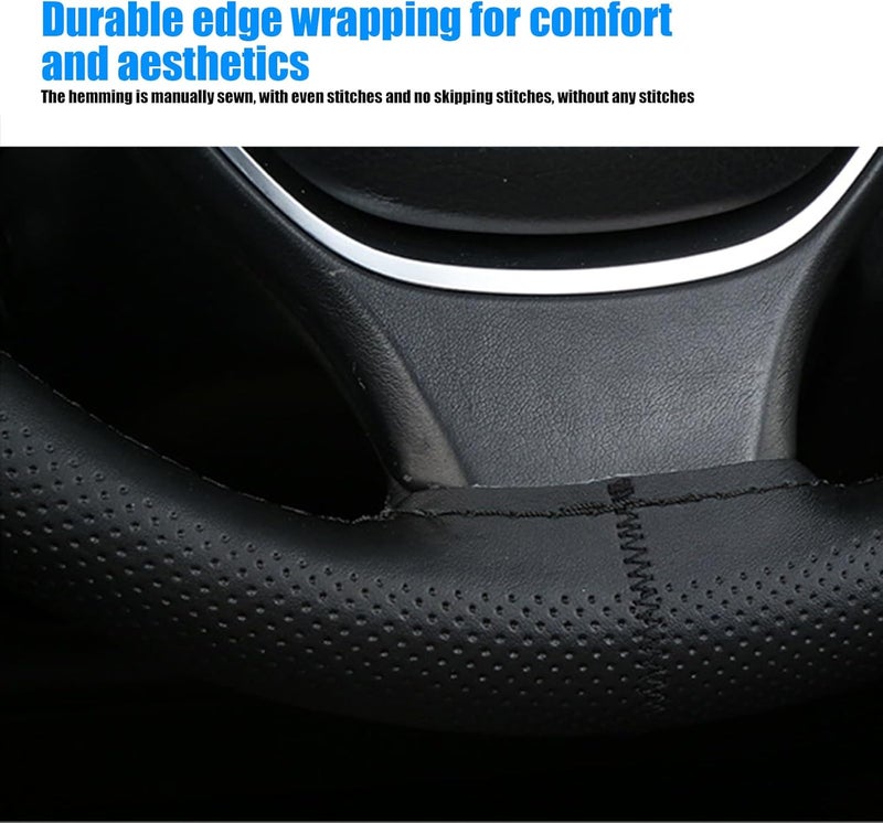 NGHEY Pack-1 Leather Steering Wheel Cover, Universal Non-Slip Stitch On Wrap, DIY Car Wheel Cover Protector with Needle and Thread for Most Cars SUVs and Trucks (Black #4), NGFXPT1204BL-1PC - Image 4