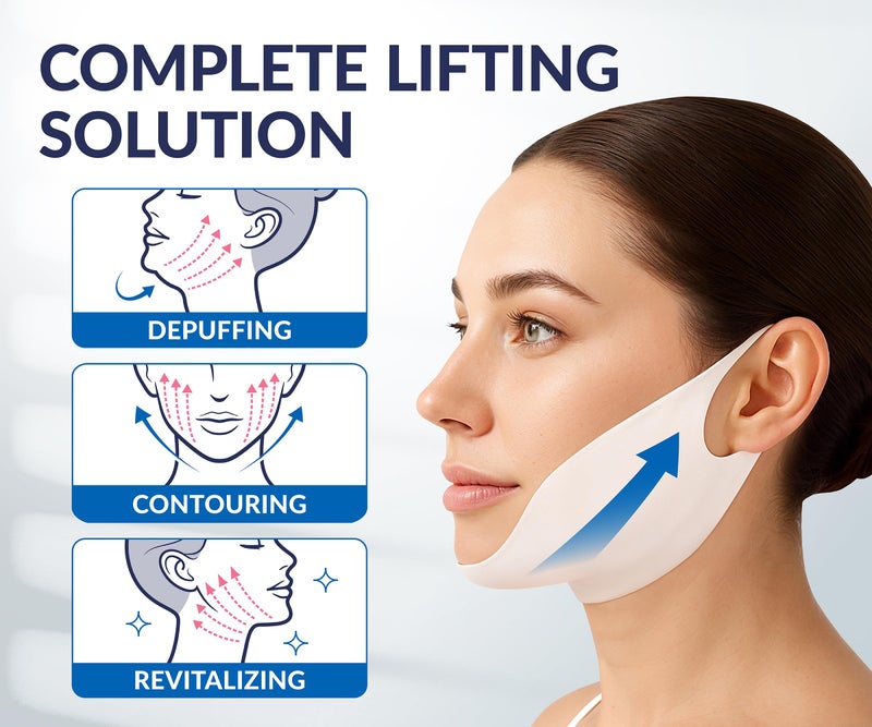 Stylia V Line Lifting Collagen Mask - Lift, Firm & Contour Jawline - Double Chin Reducer Strap with Hyaluronic Acid & Aloe - Neck Tightening and Lifting Mask - Jawline Shaper Face Lift Tape (7PC) - Image 4