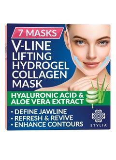 Stylia Stylia Double Chin Mask - V Line Chin Strap - Lifting Collagen Face Mask with Hyaluronic Acid & Aloe Vera - Face Lift Tape Jawline Shaper - Self Care Gifts for Women - Face Masks Skincare - 7PC  - Image 1