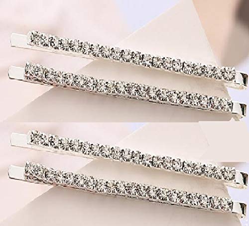 Mia Rhinestone Bobby Pins, Hair Pins, Hair Accessories, Silver w/ Sparkly Shiny, Round, Glass Crystals, For Women, Teens, Dress Up 4 pcs - Image 2